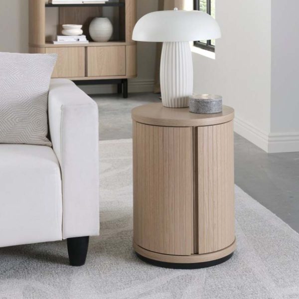 Bentley Designs Vega Scandi Oak & Peppercorn Round Lamp Table