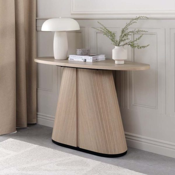 Bentley Designs Vega Scandi Oak & Peppercorn Oval Console Table