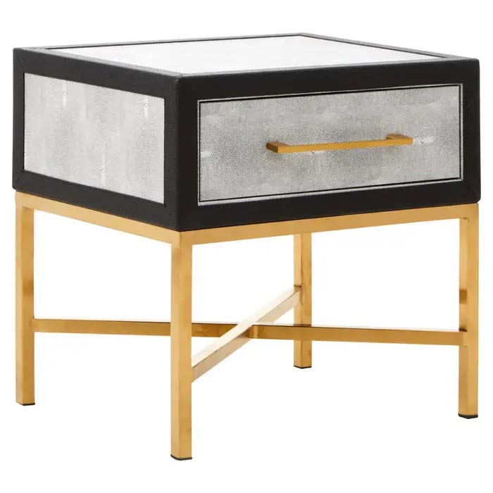 Fifty Five Avenue Kyoto Grey Faux Shagreen1 Drawer Side Table