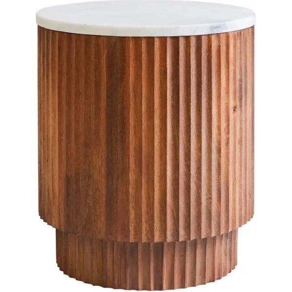 Fifty Five Avenue Porcino Mango Wood Carved Design Marble Top Side Table