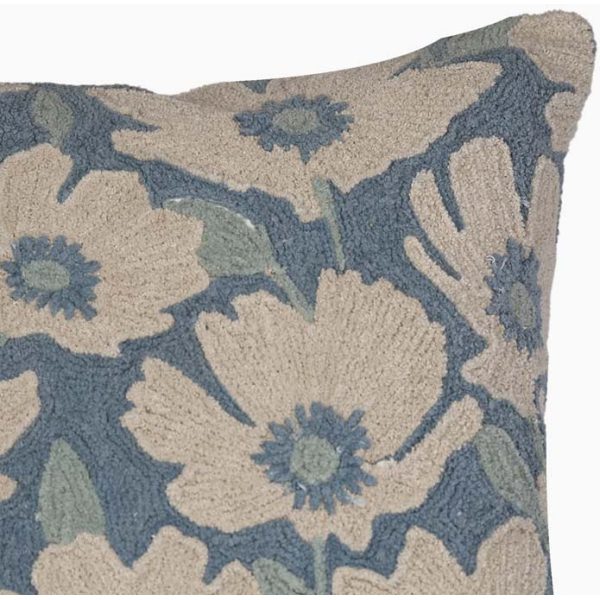 Xavier Home Intricate Embroidery Cotton Floral Cushion Blue-Off White - Image 6