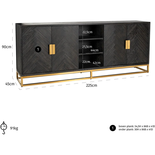 Richmond Interiors Blackbone 4 Door Sideboard - Black - Image 9