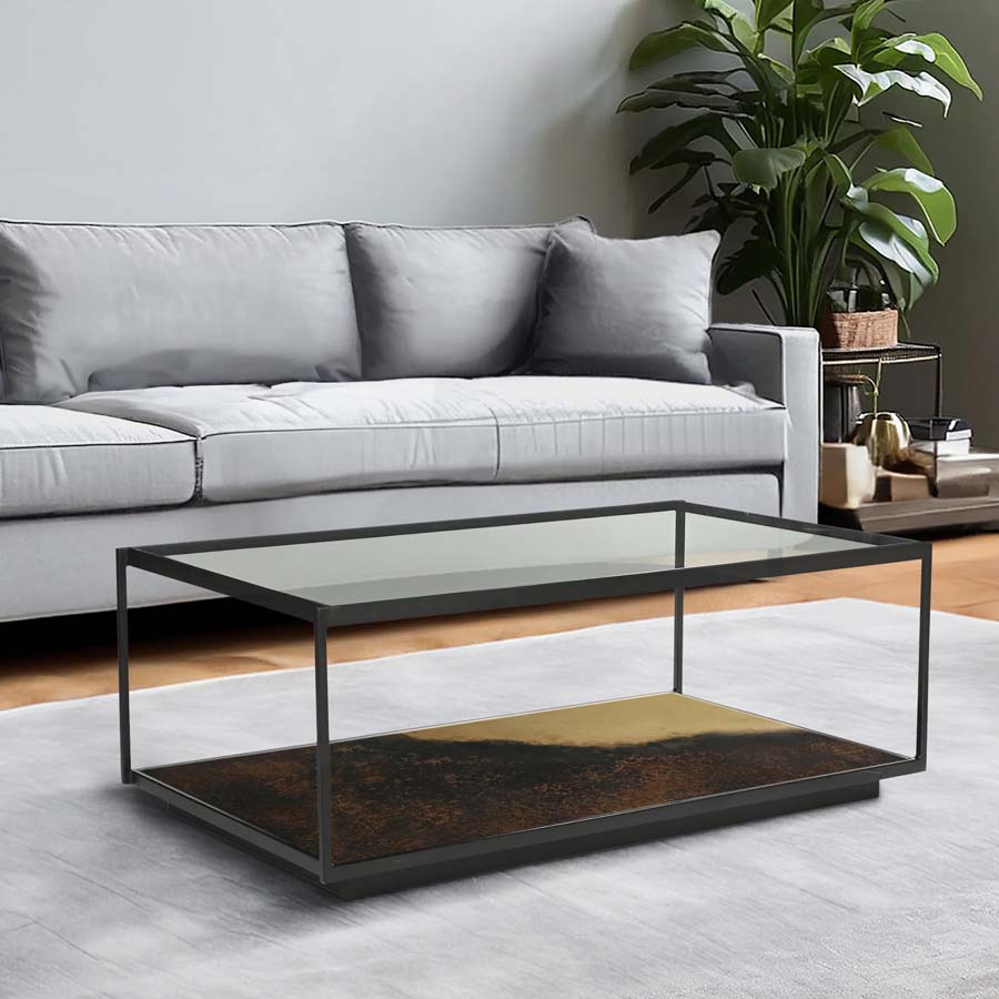 Xavier Home Orbit Iron Coffee Table With Glass Top