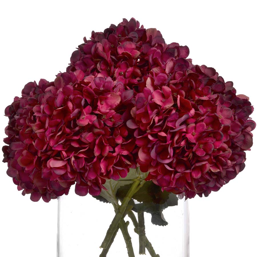 Hill Interiors Autumn Ruby Faux Hydrangea 3 Stems