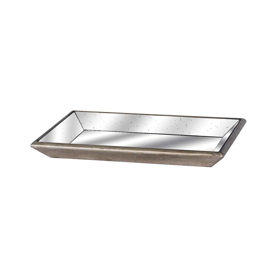 Hill Interiors Astor Distressed Mirrored Tray With Wooden Detailing