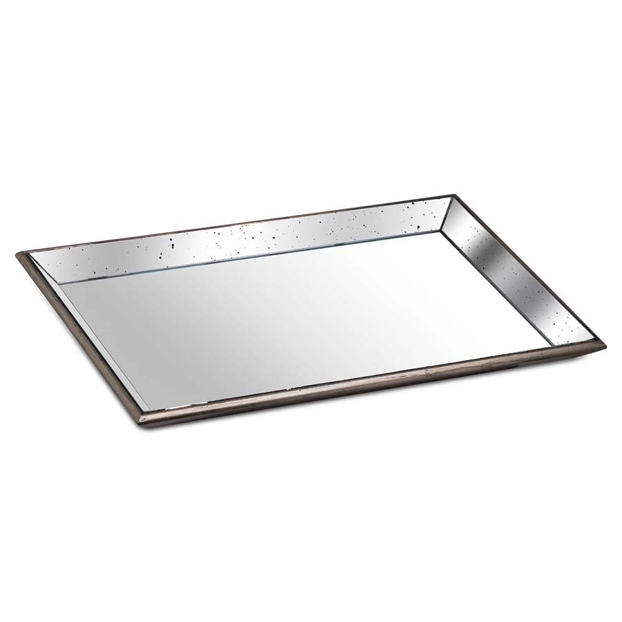 Hill Interiors Astor Distressed Large Mirrored Tray With Wooden Detailing