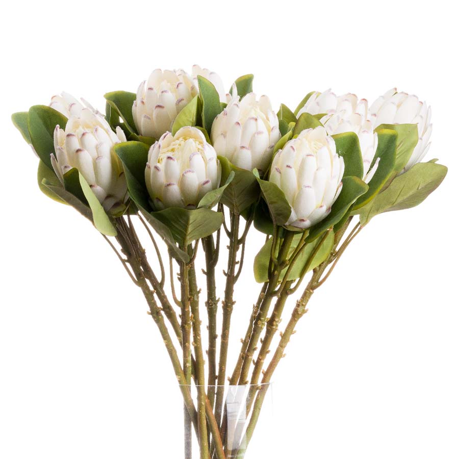 Hill Interiors Closed Faux White Protea x 3 Stems