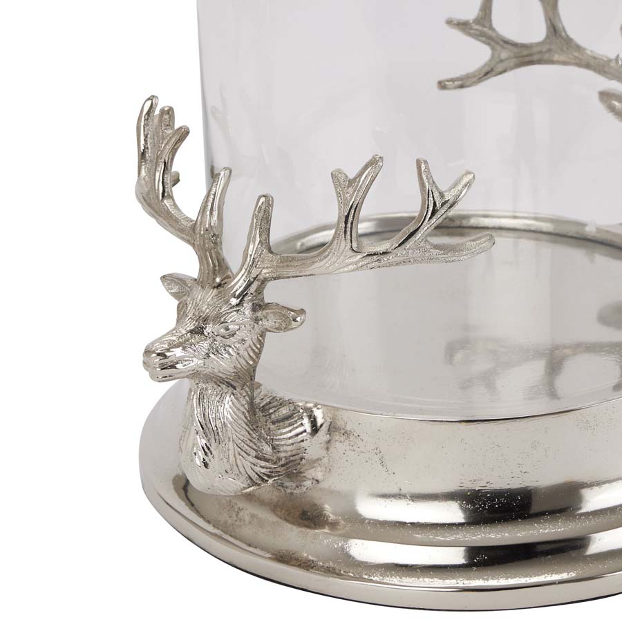 Hill Interiors Silver Stag Heads Hurricane Lantern