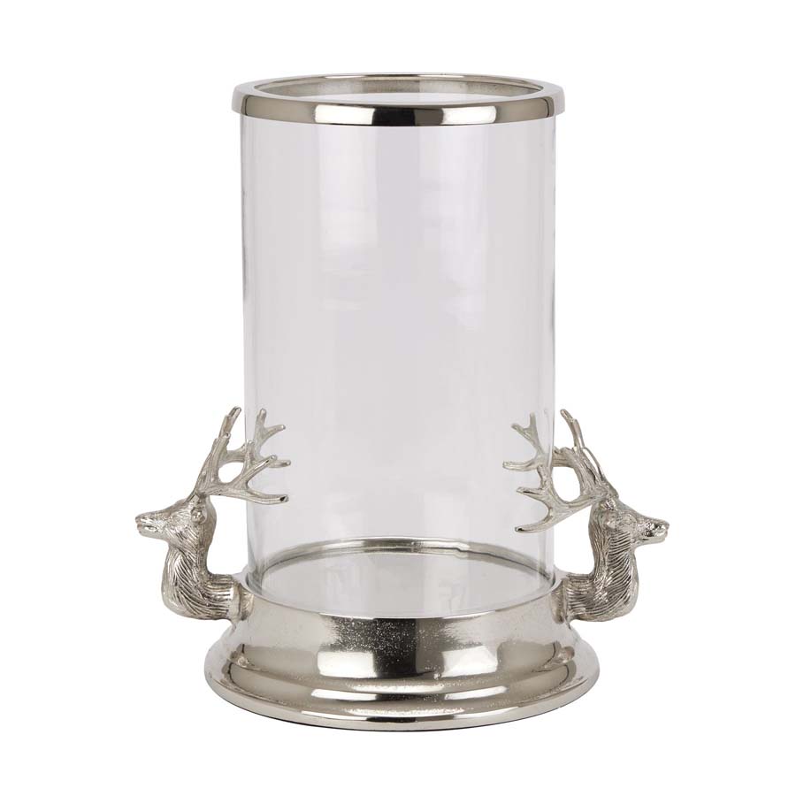 Hill Interiors Silver Stag Heads Hurricane Lantern