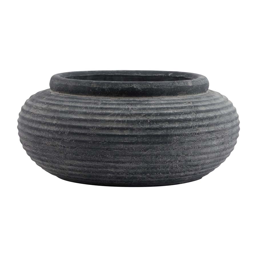 Hill Interiors  Amalfi Grey Round Ribbed Planter Grey