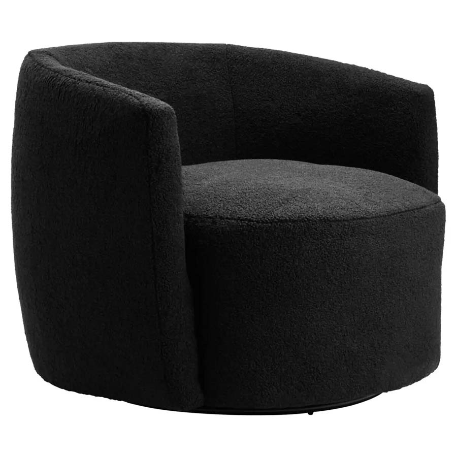 Fifty Five Avenue Montie Black Boucle Effect Curved Lounge Chair With Swivel Base
