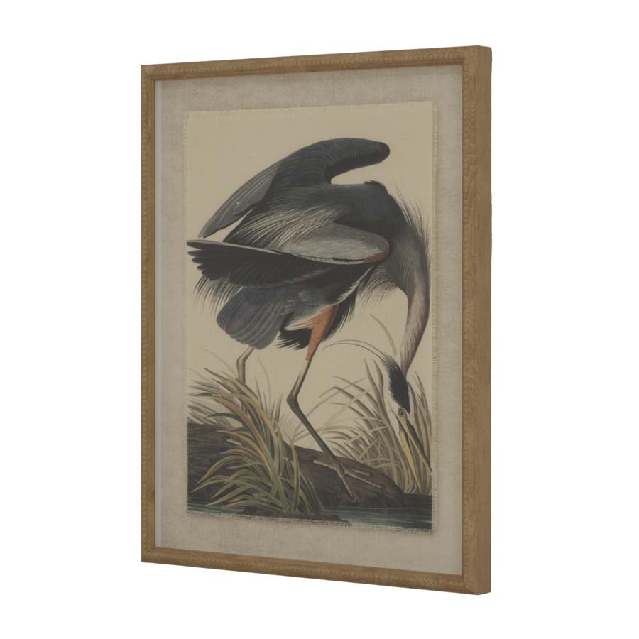 Hill Interiors Flora & Fauna Collection Heron On Linen In Beaded Frame