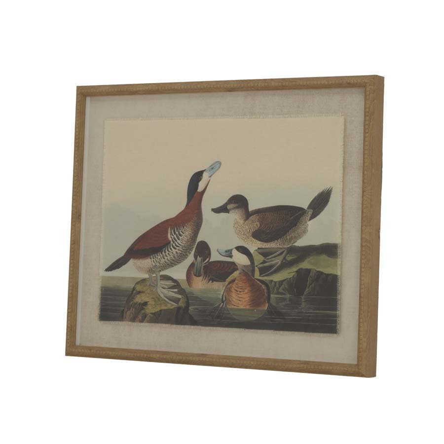Hill Interiors Flora & Fauna Collection Ducks On Linen In Beaded Frame