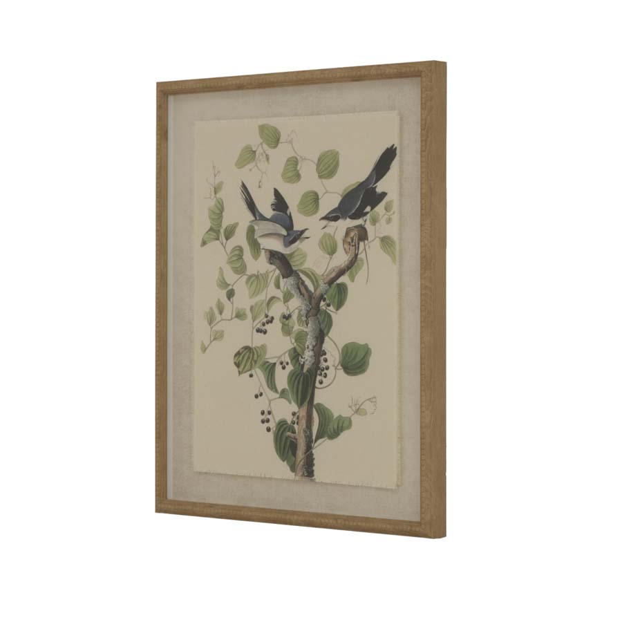 Hill Interiors Flora & Fauna Collection Shrikes On Linen In Beaded Frame