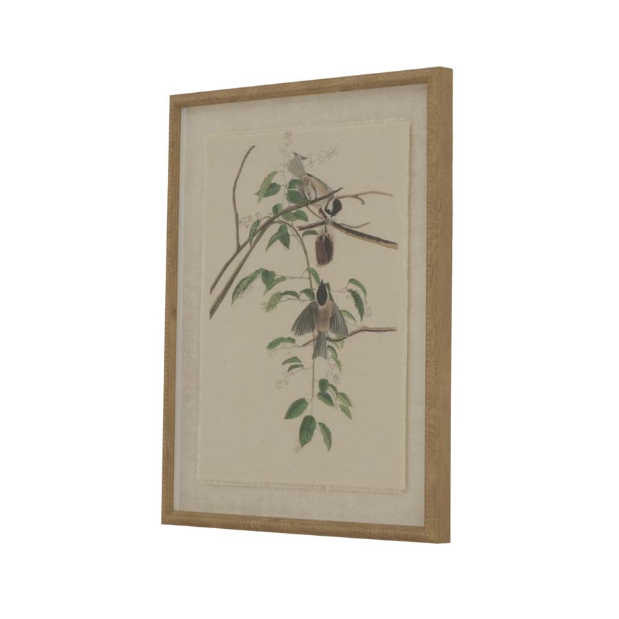 Hill Interiors Flora & Fauna Collection Chickadees On Linen In Beaded Frame