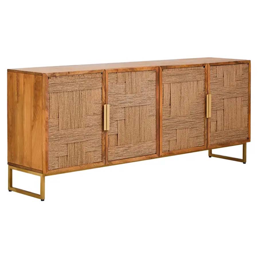 Fifty Five Avenue Theo Mango Wood Paper Rope Detail Four Door Sideboard