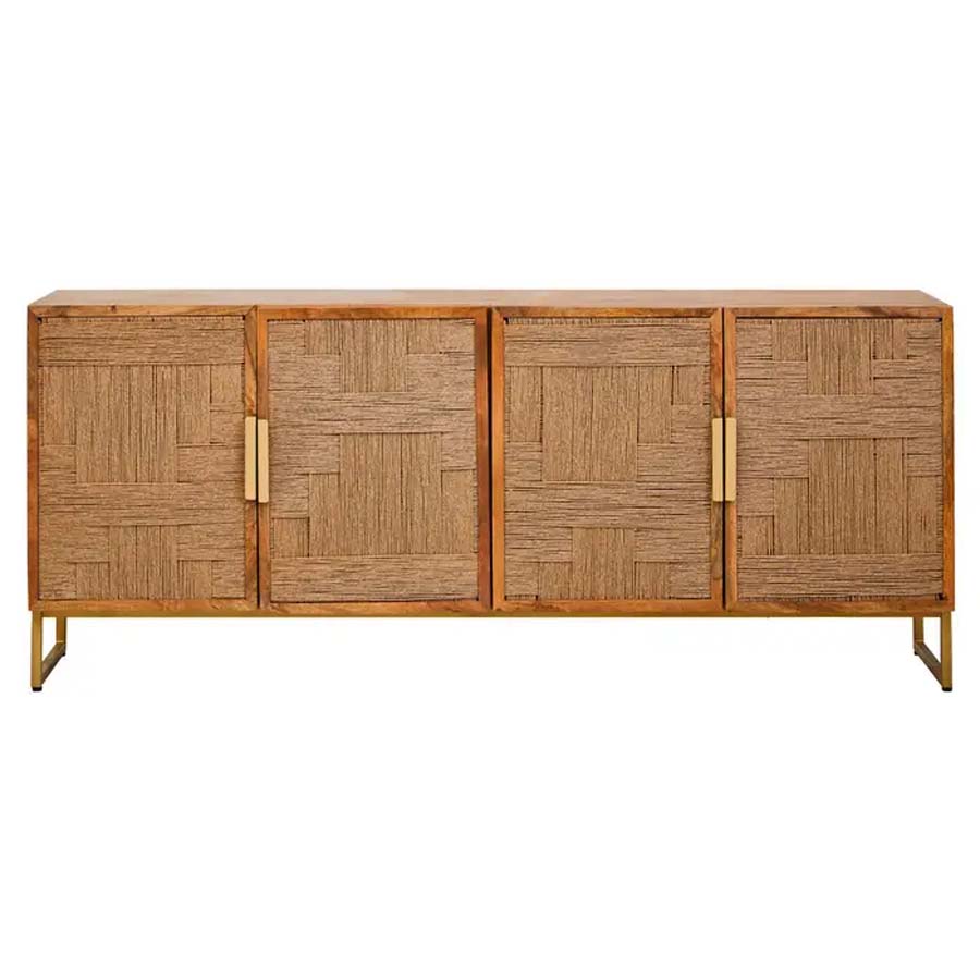 Fifty Five Avenue Theo Mango Wood Paper Rope Detail Four Door Sideboard