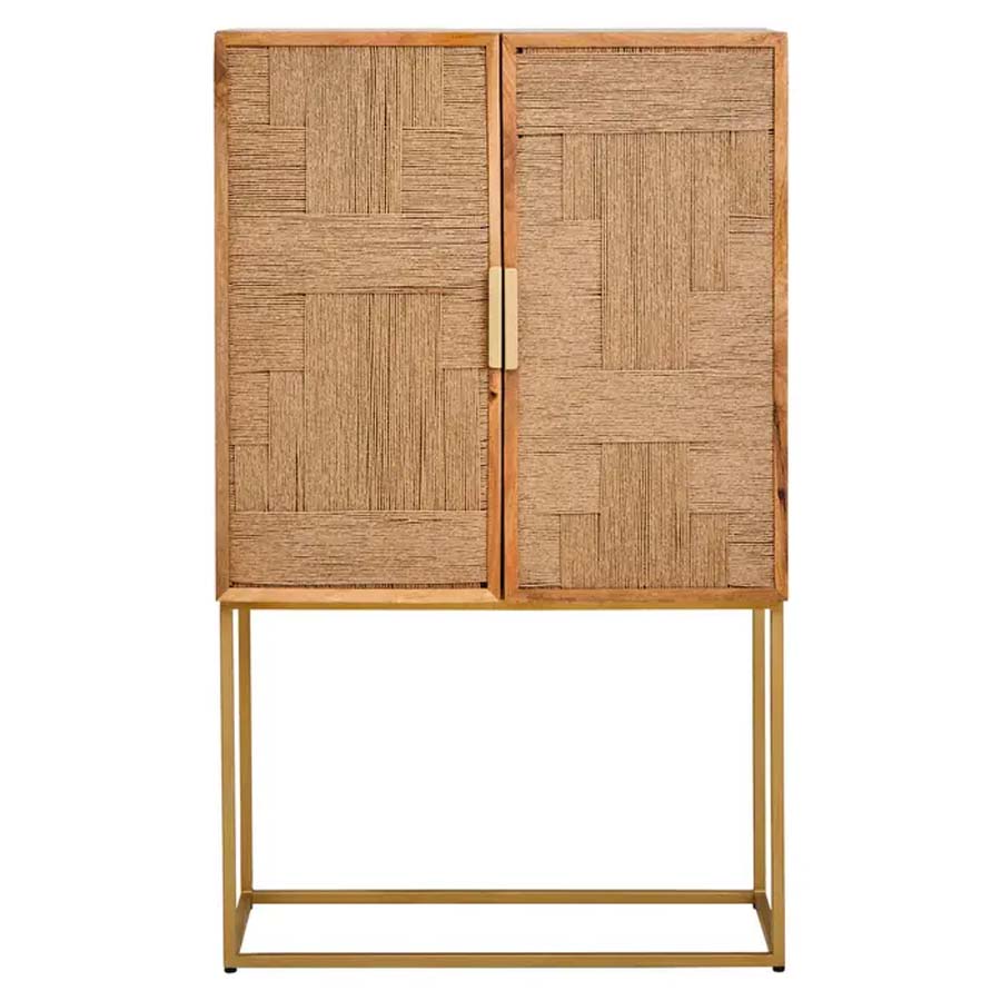 Fifty Five Avenue Theo Paper Rope Detail Two Door Mango Wood Cabinet