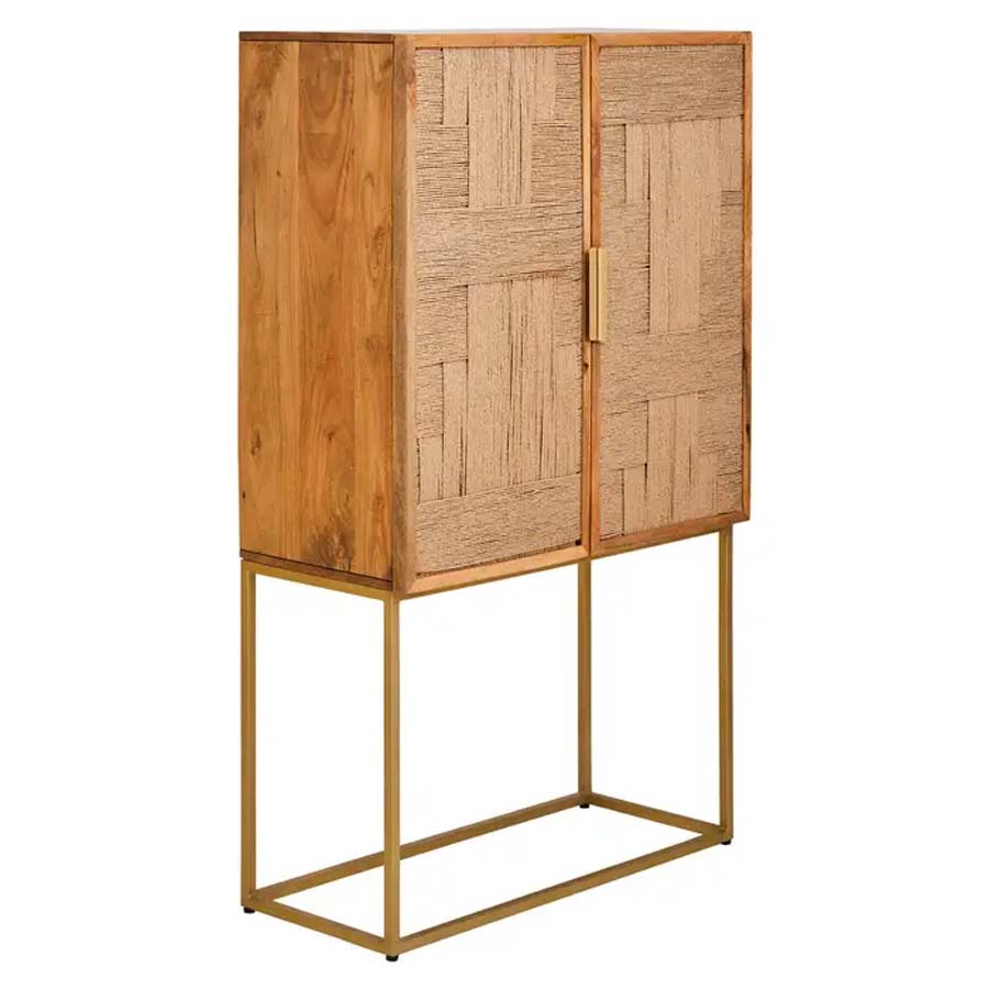 Fifty Five Avenue Theo Paper Rope Detail Two Door Mango Wood Cabinet