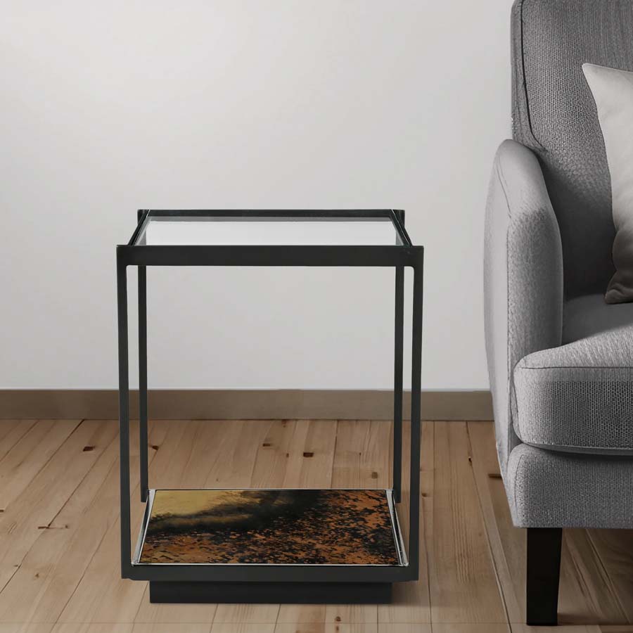 Xavier Home Orbit Iron End Table With Glass Top