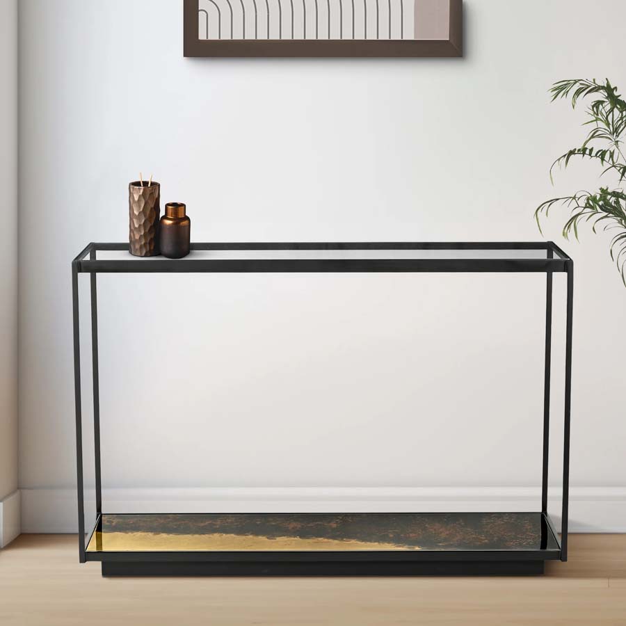 Xavier Home Orbit Iron Console Table With Glass Top