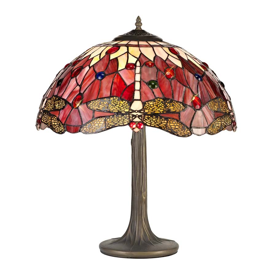 Halo Lighting Betty 2 Light Tree Like Table Lamp E27 With 40cm Tiffany Shade, Purple/Pink/Crystal/Aged Antique Brass