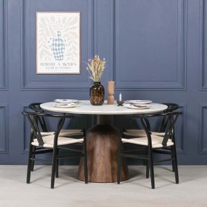 Lewis Interiors Wooden Acacia Natural Marble Top Dining Table
