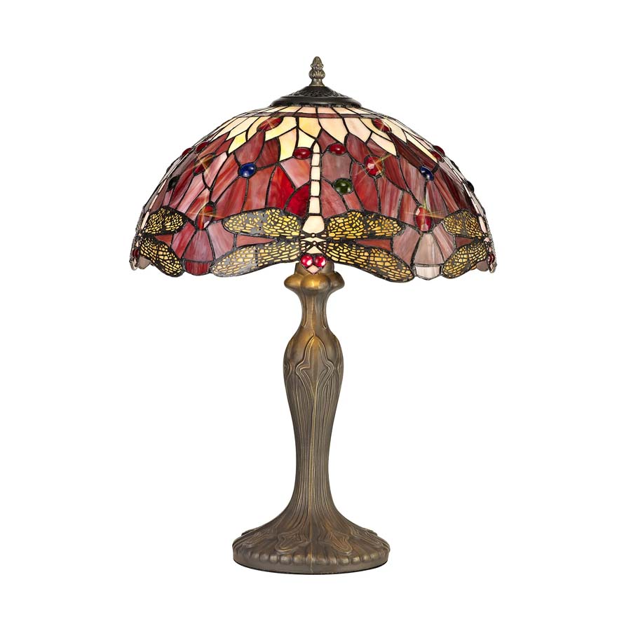 Halo Lighting Betty 2 Light Curved Table Lamp E27 With 40cm Tiffany Shade, Purple/Pink/Crystal/Aged Antique Brass