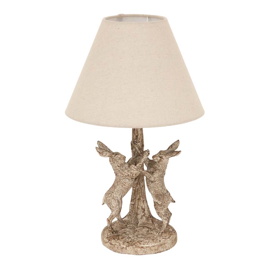 Hill Interiors Stonewashed Marching Hares Lamp With Linen Shade