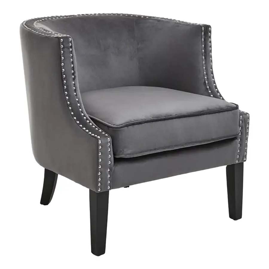 Fifty Five Avenue Macey Grey Velvet Studded Chair