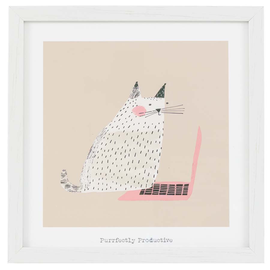 Art Marketing Purrfectly Productive Framed Art by Laura Bolton